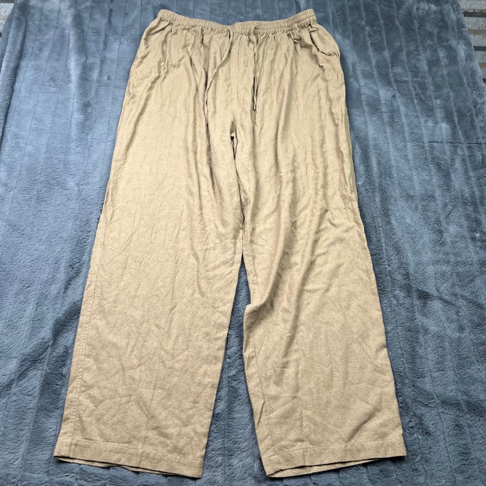 Erin London 100% Silk Wide Leg Pants Tan Elastic Waist Drawstring 3X Large